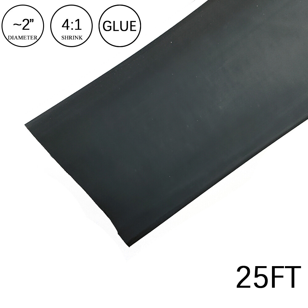 4:1 Heat Shrink Tubing 2″ 25FT Black Glue Waterproof Dual Wall Wires Wrap