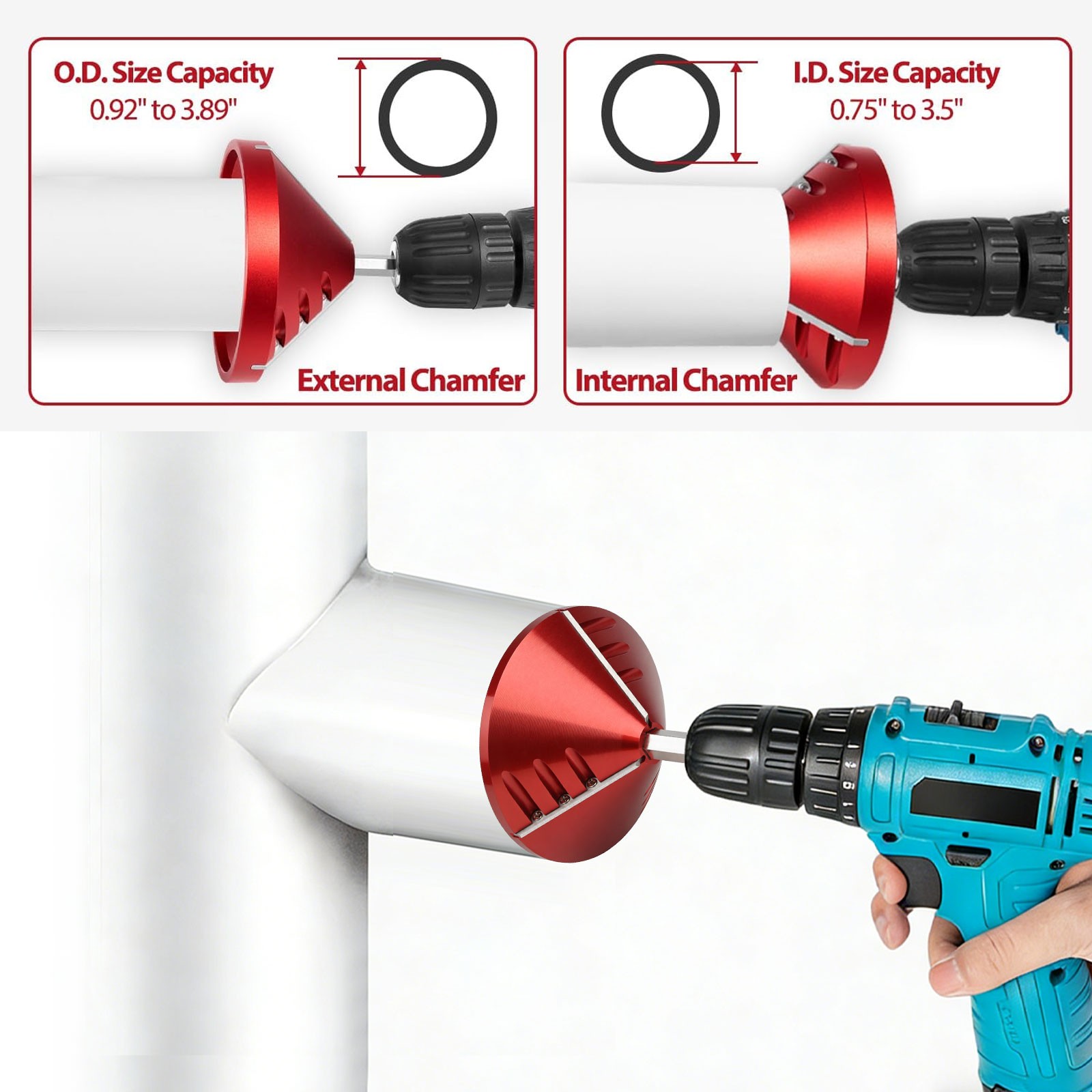 2 in 1 Inner-Outer PVC Chamfer Tool/Deburring Tool for PVC CPVC ABS PE PP Pipes