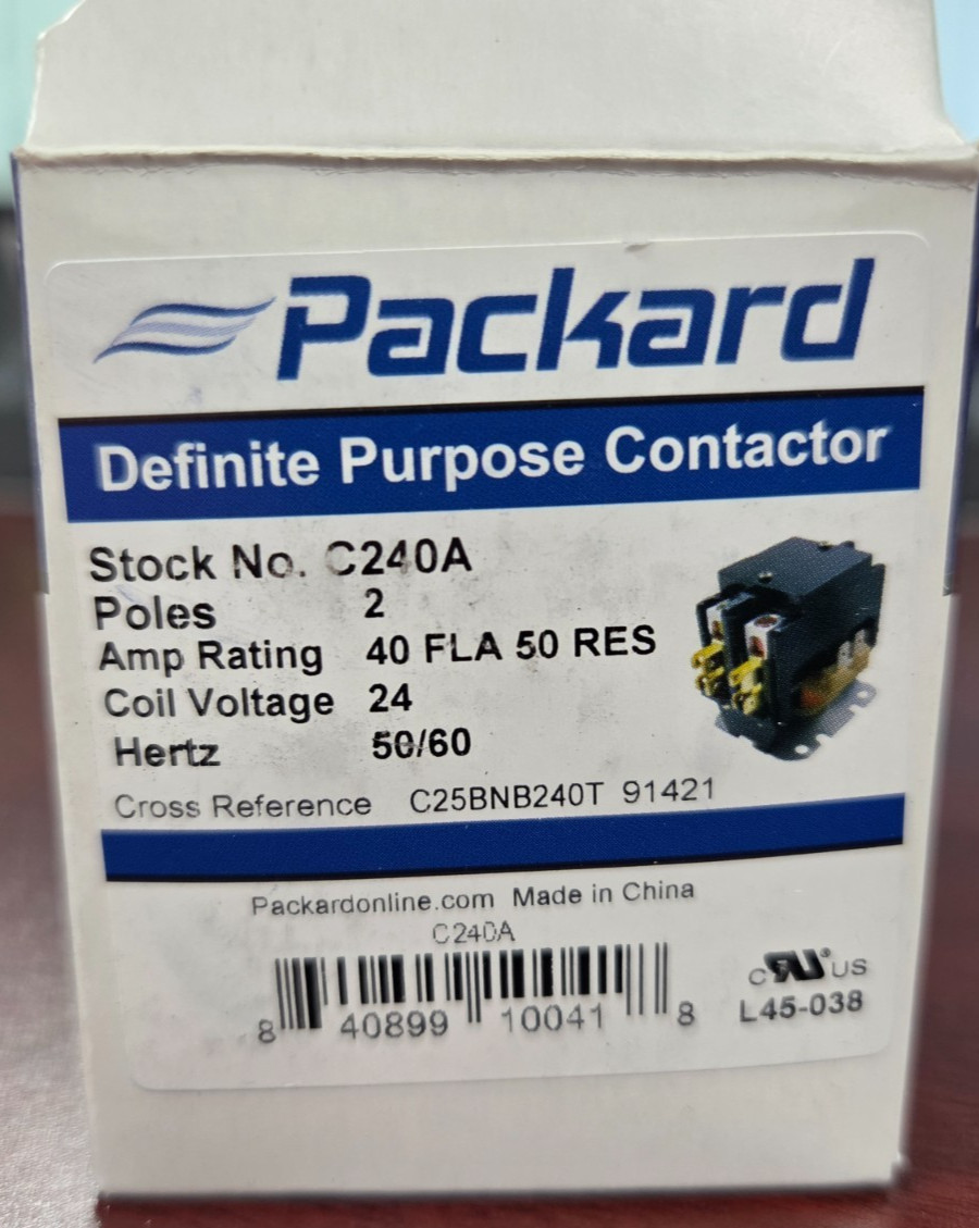 NEW Packard Definite Purpose Contactor C240A 2 Pole 40 Amps 24 V Coil Voltage