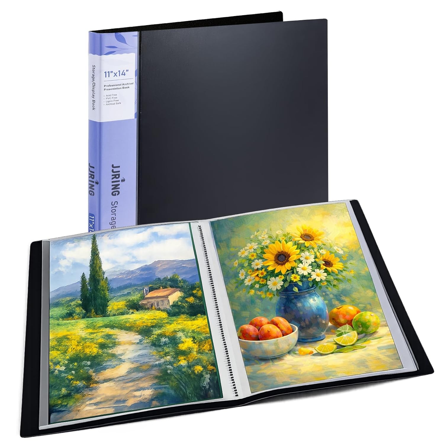 11×14 Art Portfolio Folder with 24-Pocket Plastic Sleeves Binding Organizer Case