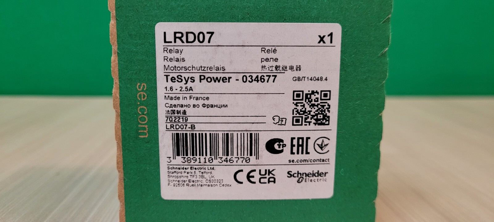 Schneider LRD07 TeSys Thermal Overload Relay 1.6 – 2.5 A NEW SEALED BOX USA SELL