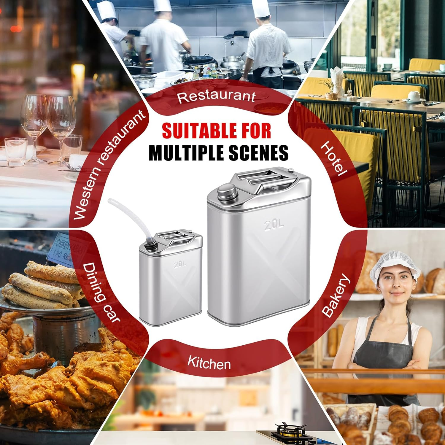 1 Pcs 5 Gallon Stainless Cooking Oil Storage Can Commercial 304 Food Safety