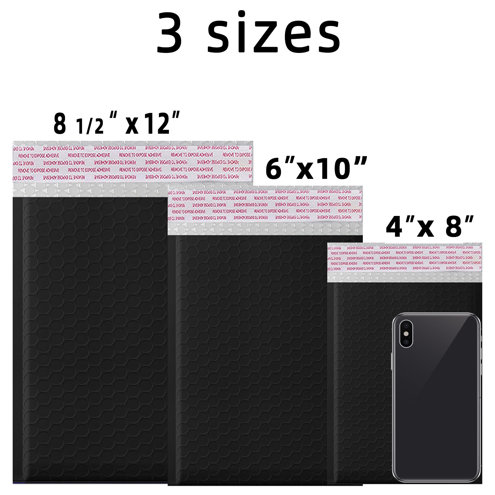 #000 4×8 (4×7) Poly Bubble Padded Envelopes Mailers Shipping Bags BLACK 100 PCS