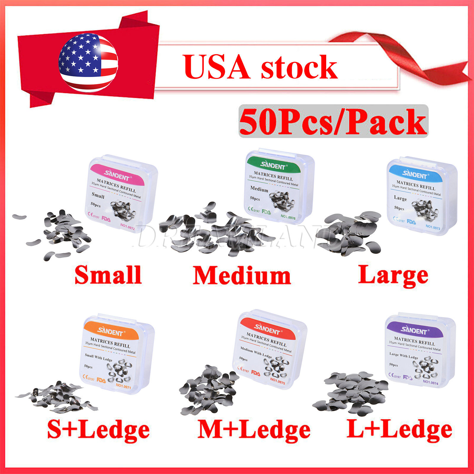 50 X Dental Metal Matrices Matrix Band Sectional Contoured Refill S/M/L 35μm