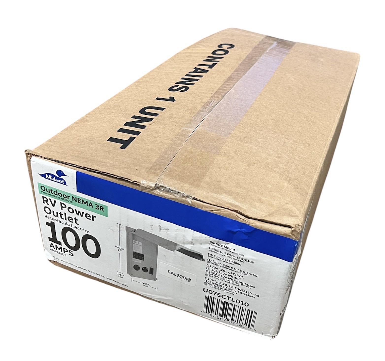 Midwest U075CTL010 100A RV Power Outlet Box 120/240V 50/30/20A GFCI
