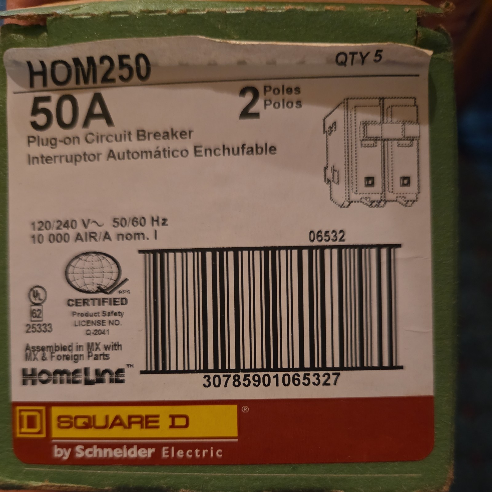 SQUARE D HOM250 2 POLE 50 AMP BREAKER