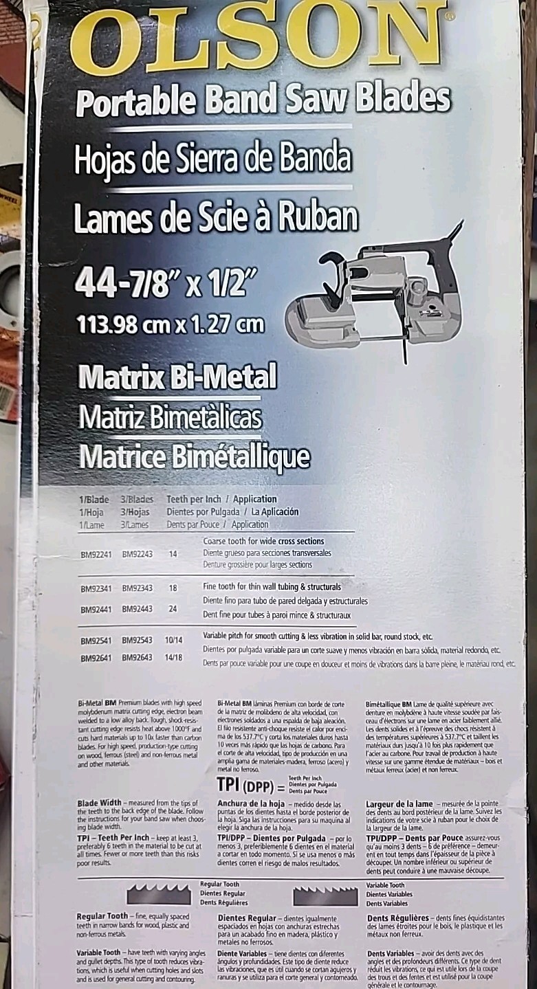 OLSON, 44-7/8″ x 1/2″ Matrix Bi-Metal 18TPI Portable Band Saw Blade #2061505