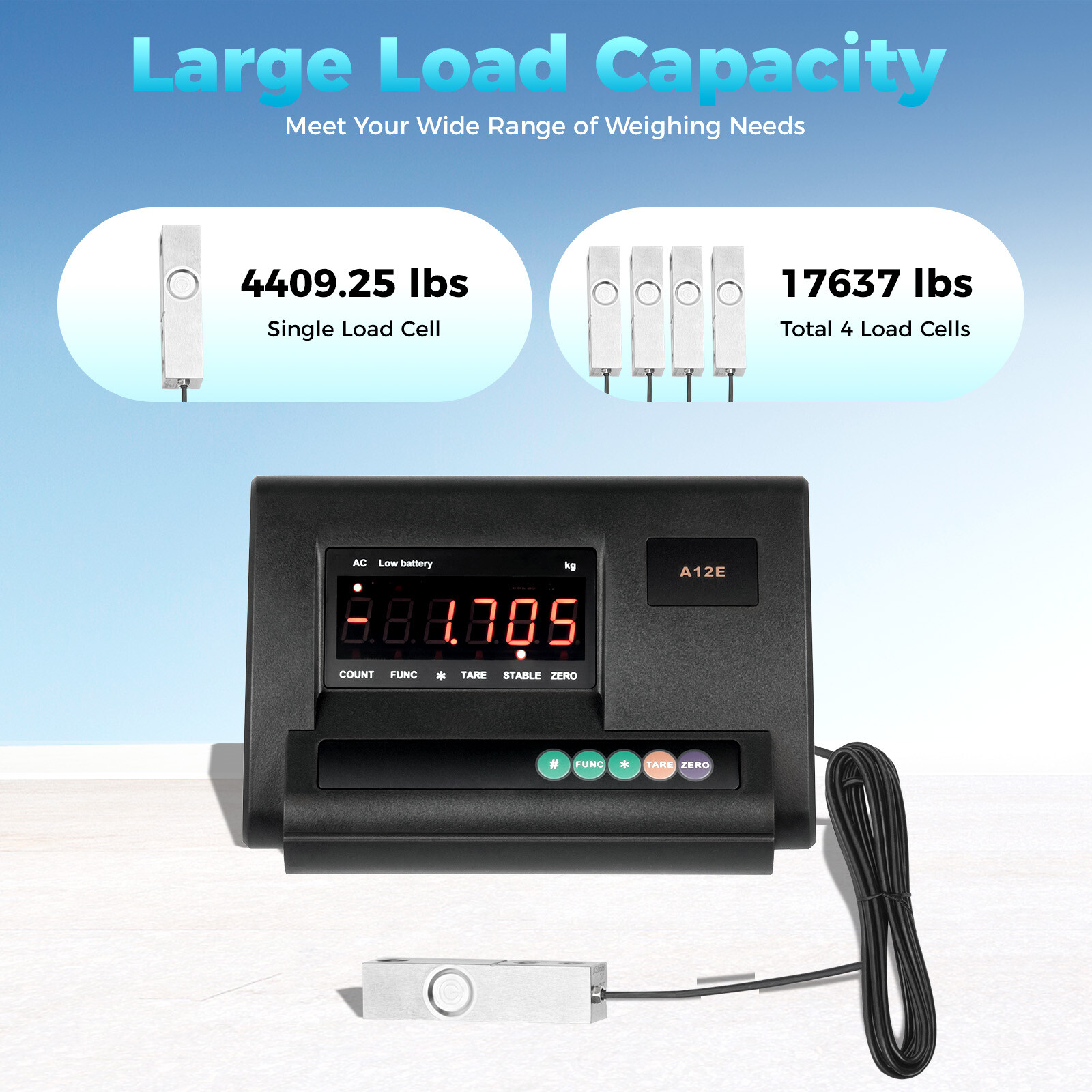 Industrial Weight Indicator 2T Capacity High Precision LCD Display Black Modern