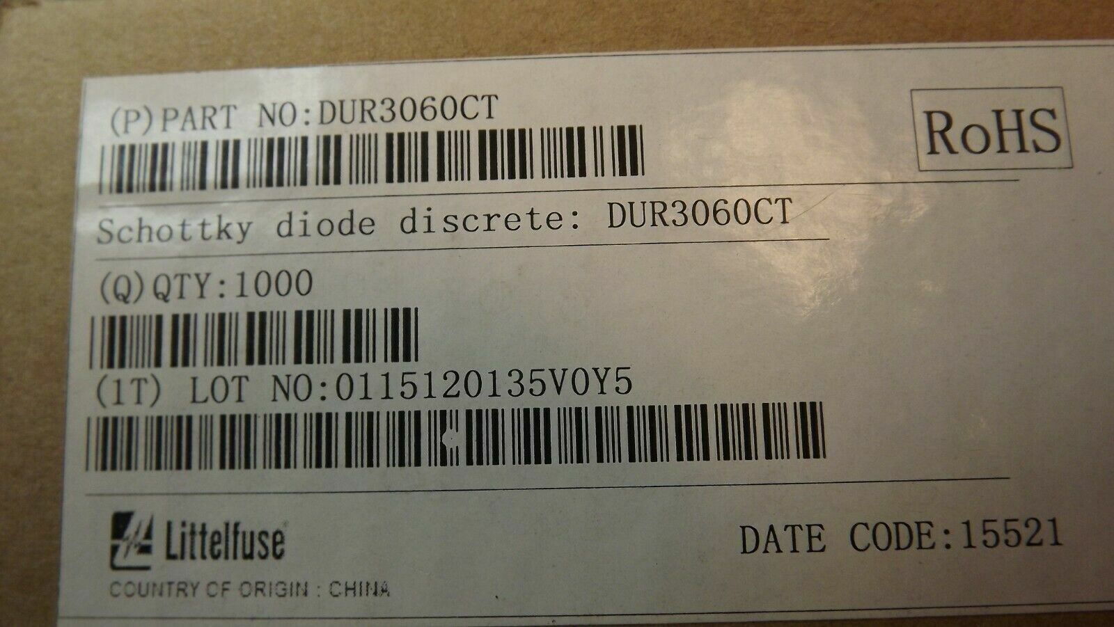 (50PCS) DUR3060CT LITTELFUSE Diode Switching 600V 30A 3-Pin(3+Tab) TO-220AB