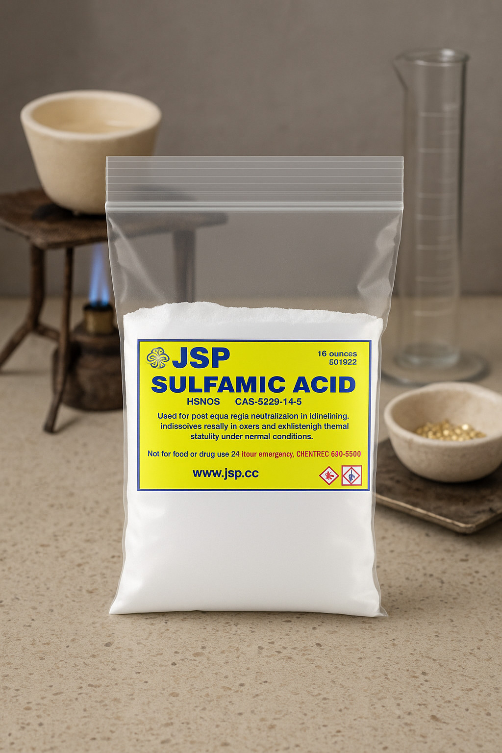 JSP Sulfamic Acid 16oz Bag 99% Pure Reagent Grade Fine Powder Gold Refining Aqua