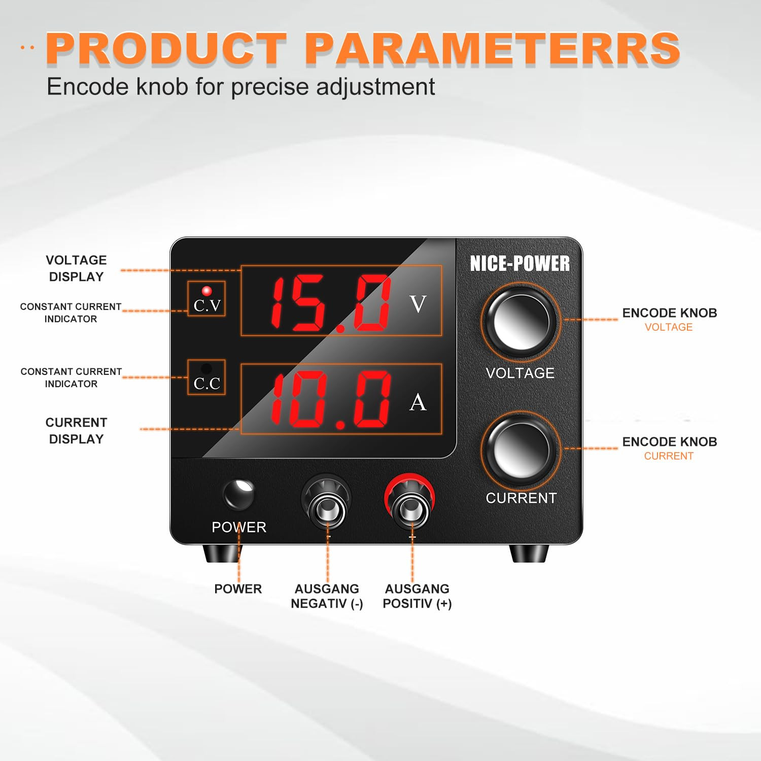 NICE-POWER DC Power Supply Variable 0~30V 0~10A, 3-Digits LED Display Current an