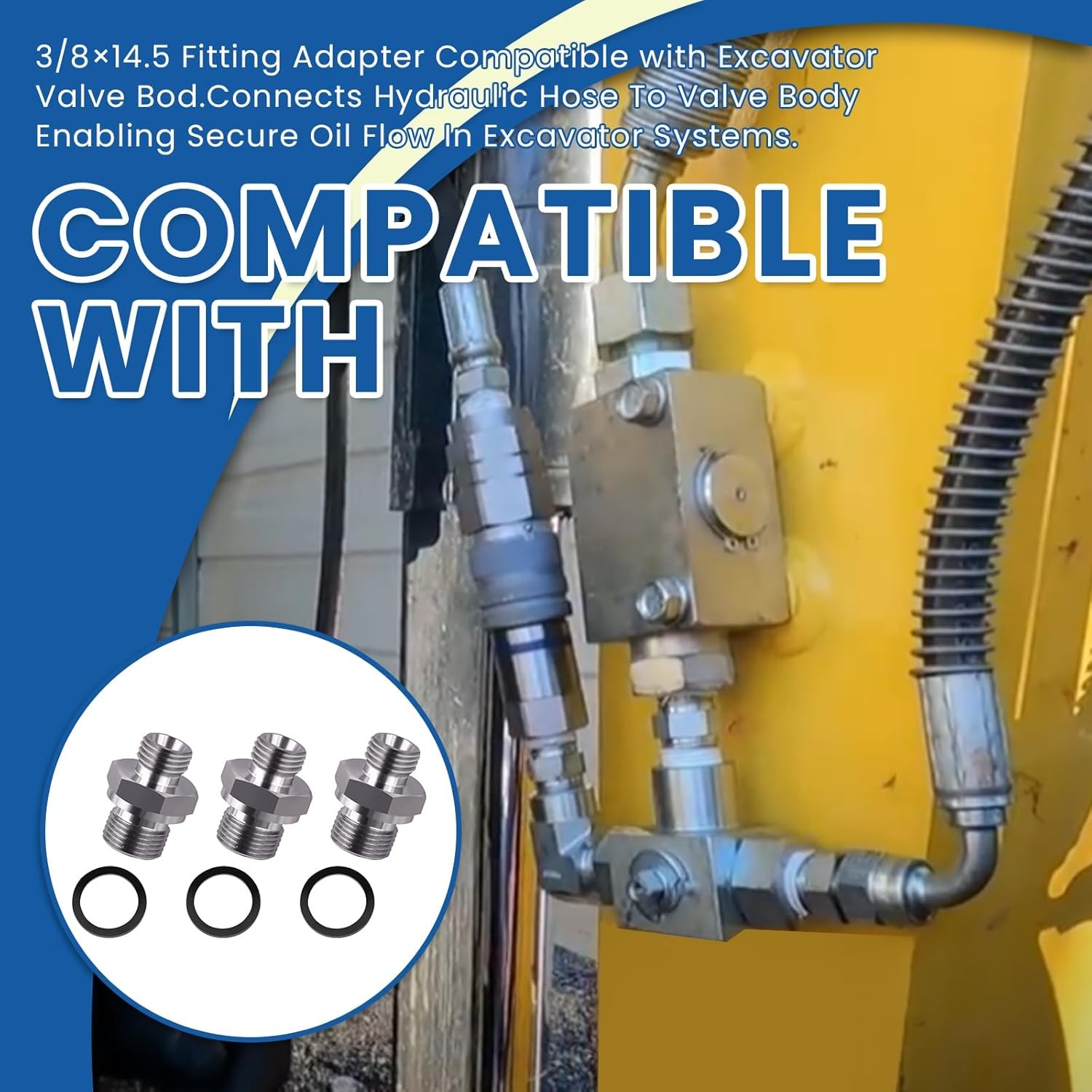 3Pcs 3/8″ NPT×14.5mm Fitting Adapter For Chinese Excavator Valve Body Connector