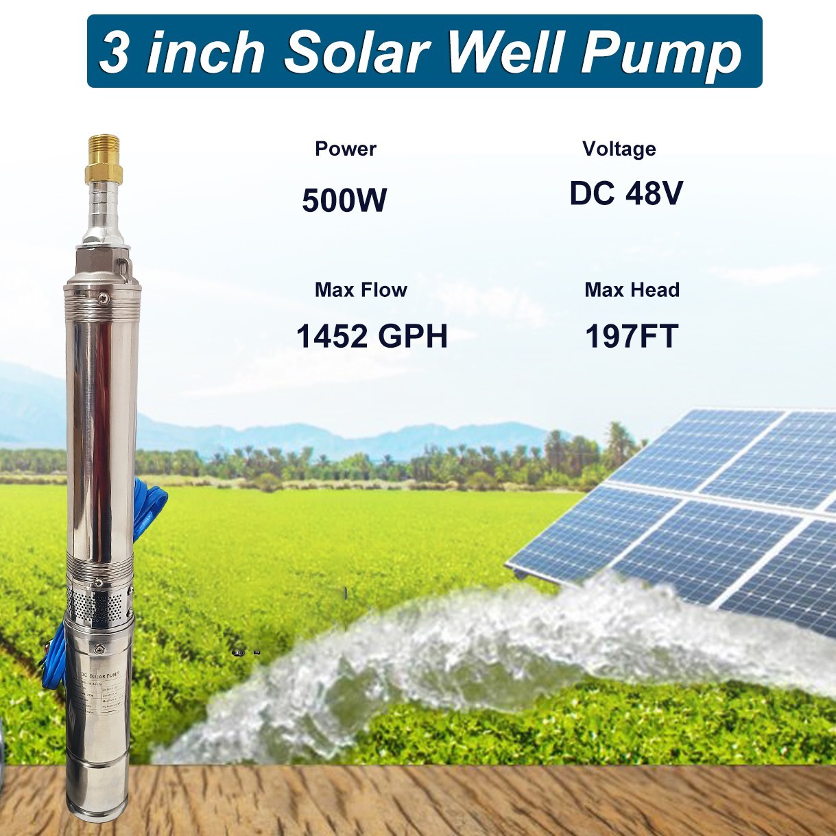 1HP Deep Well Submersible Pump, 4″ , 207 ft Max long life 220V 33GPM Sub 60Hz