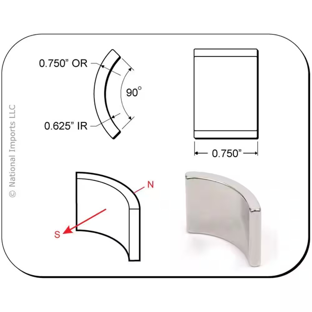 Rare Earth 3/4 In. X 5/8 In. X 90 Degree by 3/4 In. N Arc Magnet (2-Pack)