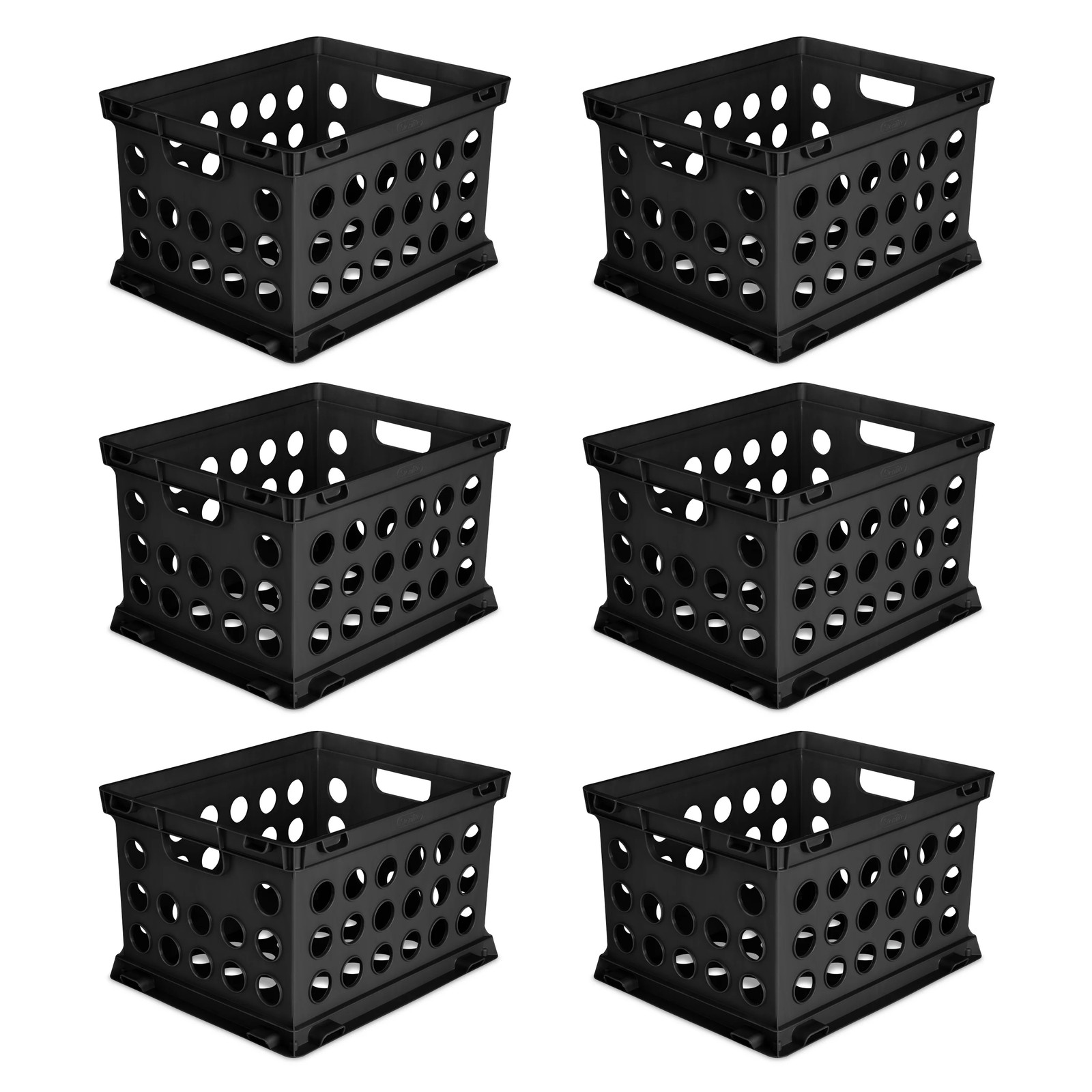 Sterilite Plastic File Crate 6 Pack Through Handles Fits Letter Legal Black