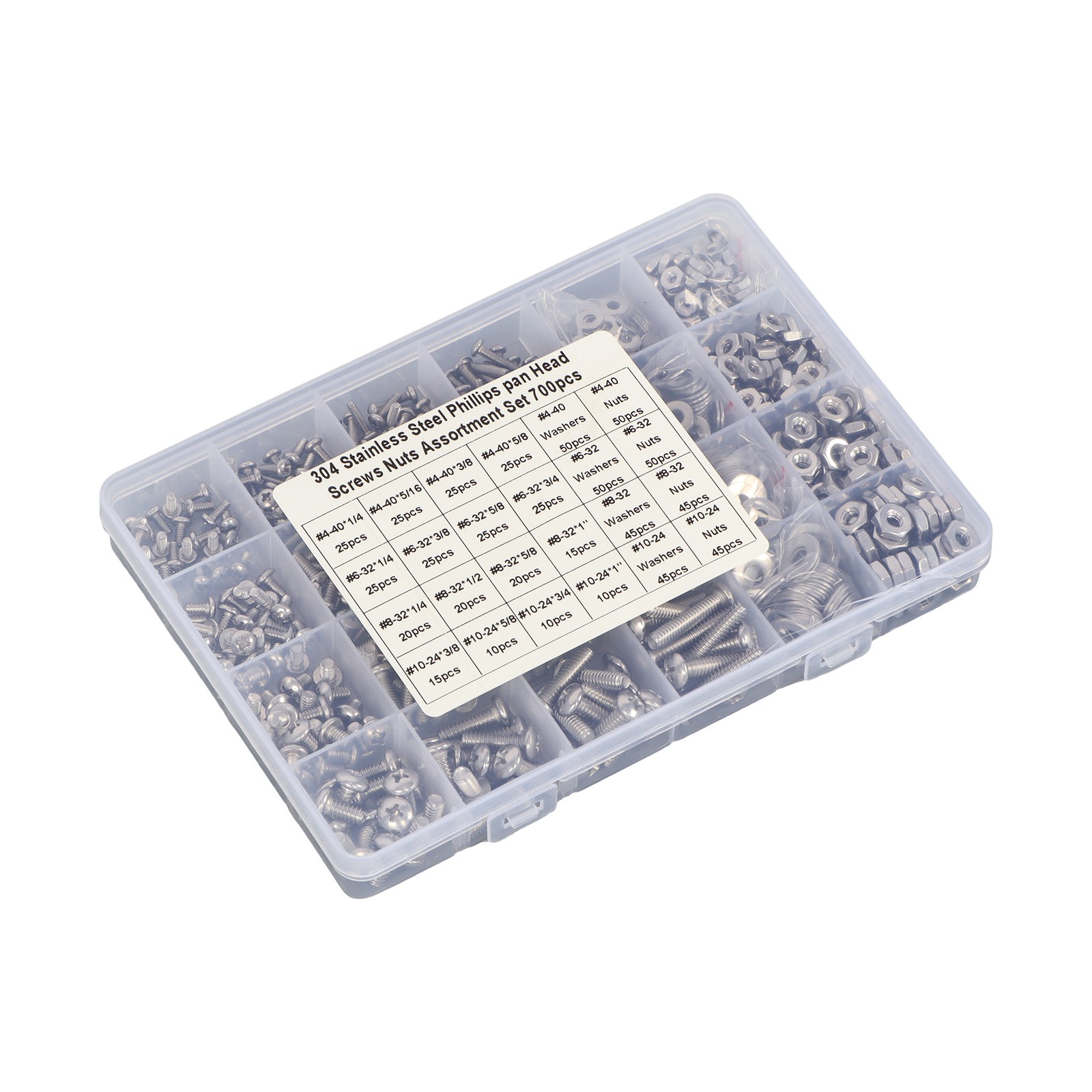 700Piece 4-40 to #10-24 Assortment, Phillips Pan Head Screws with Nuts Set