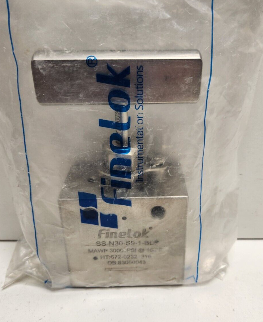 NEW OLD STOCK! FINELOK 3/4″ NPT 30,000 PSI STAINLESS NEEDLE VALVE SS-N30-S9-1-BD