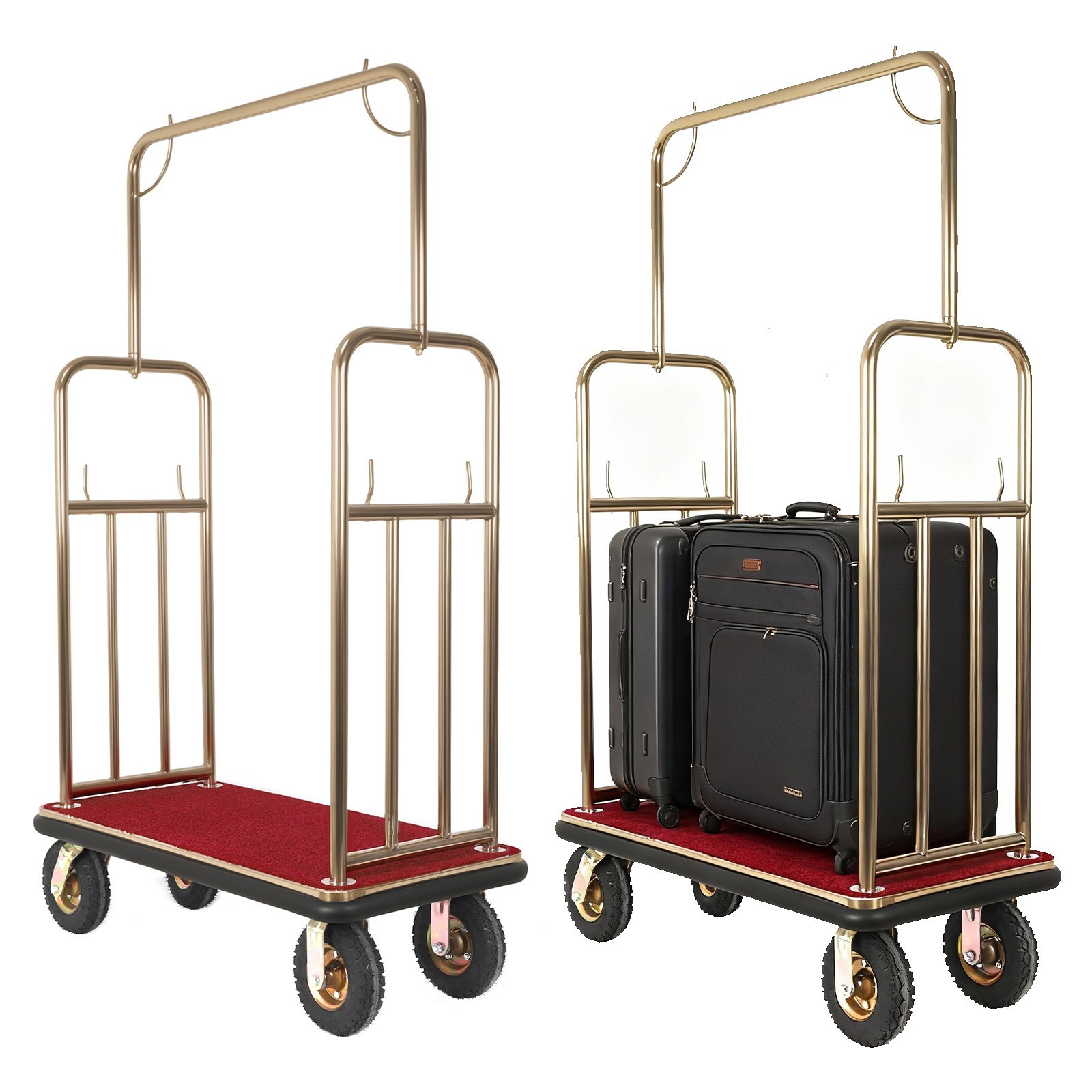 Hotel Luggage Cart 1200 lbs Capacity Stainless Steel Bellman Cart with 8″ Wheels