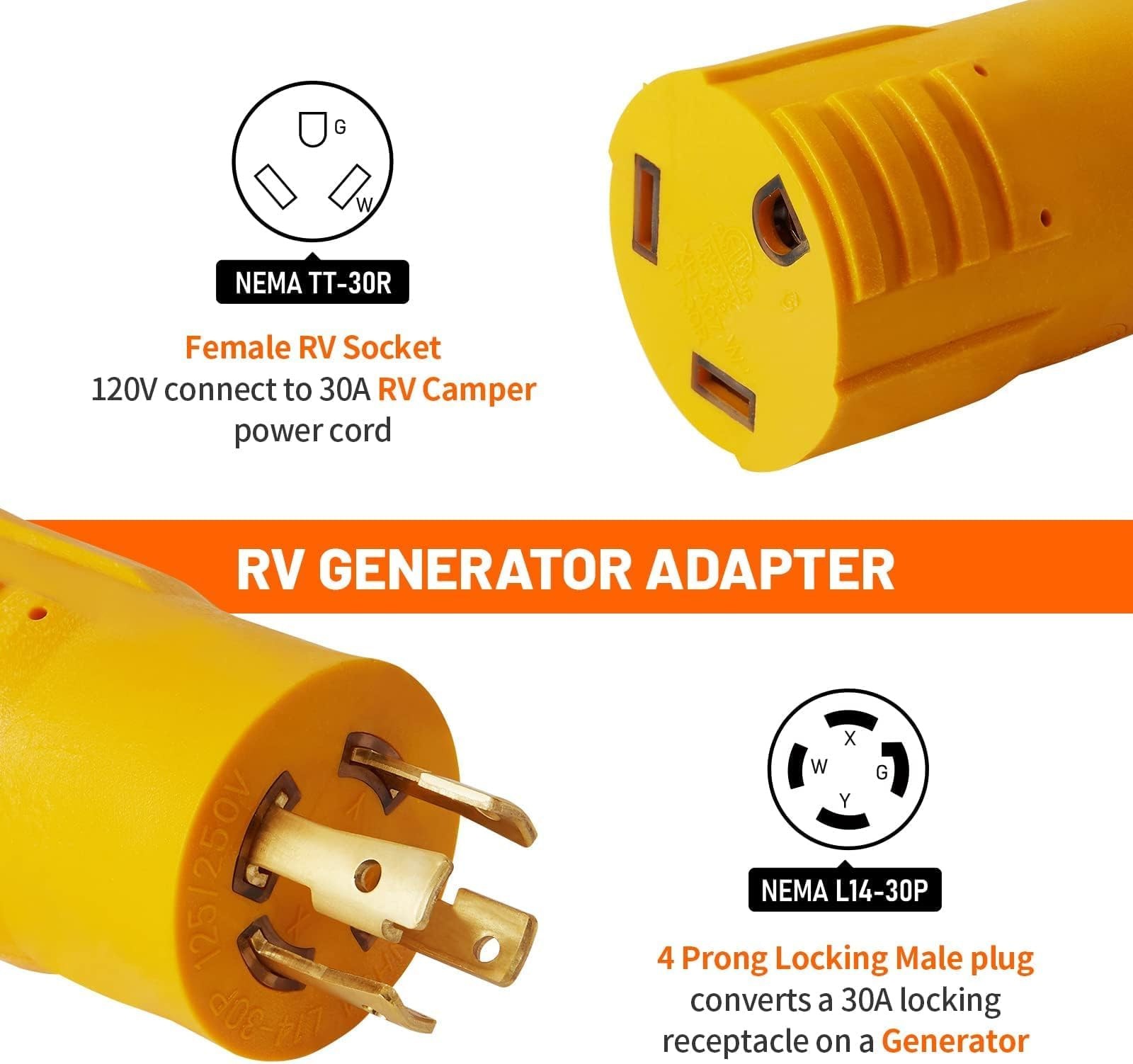 MECMO NEMA L14-30P to TT-30R 30 Amp RV Generator Adapter, 4 Prong Locking 120…
