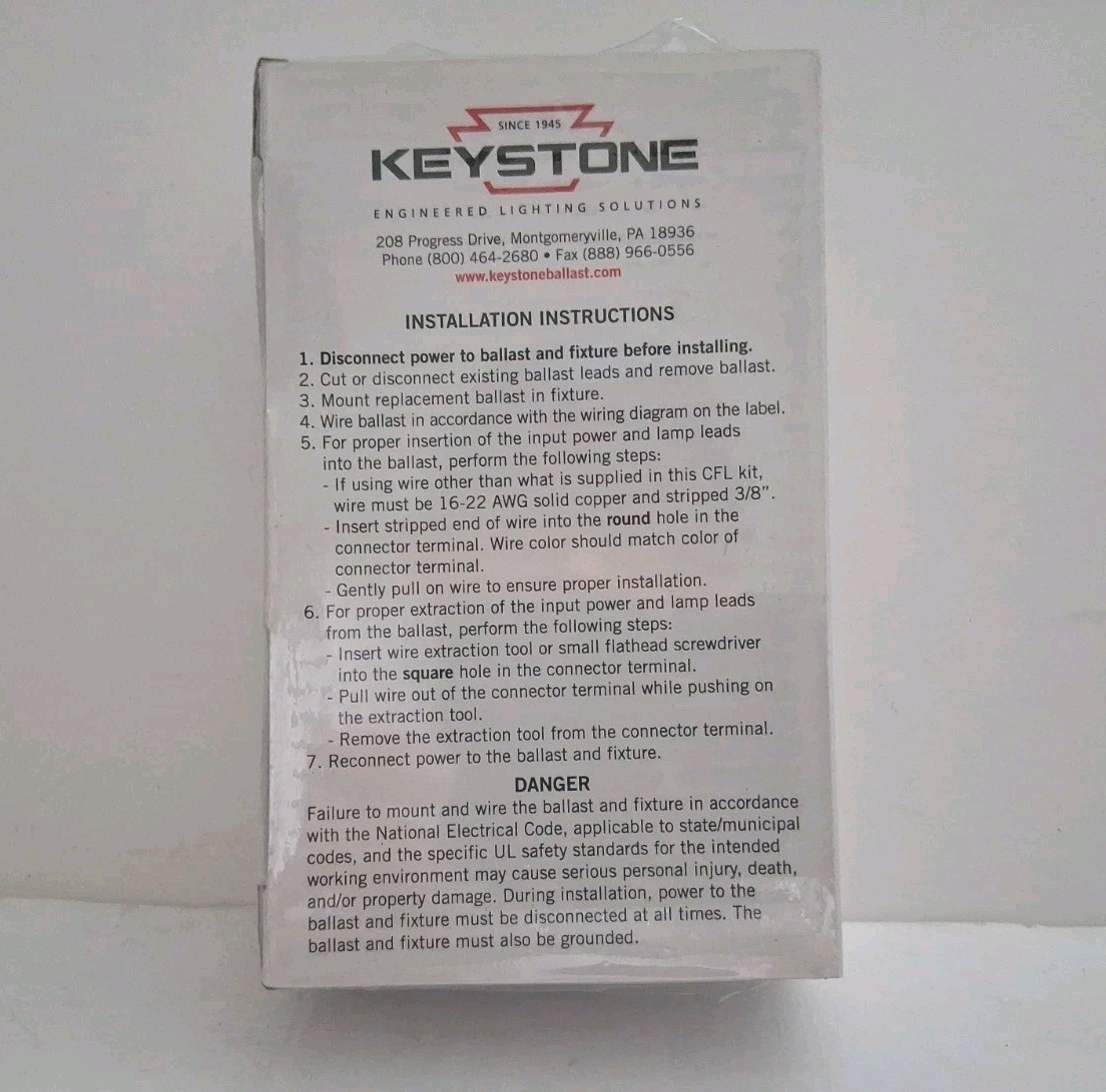 Keystone CFL KTEB-226-UV-RS-DW 50/60Hz 120V/0.42A Ballast Kit