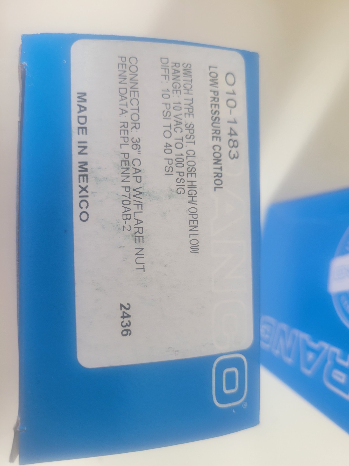 Ranco Low Pressure Refrigeration Control for 010-1483 PSI(10in-100) Dif-10in-40