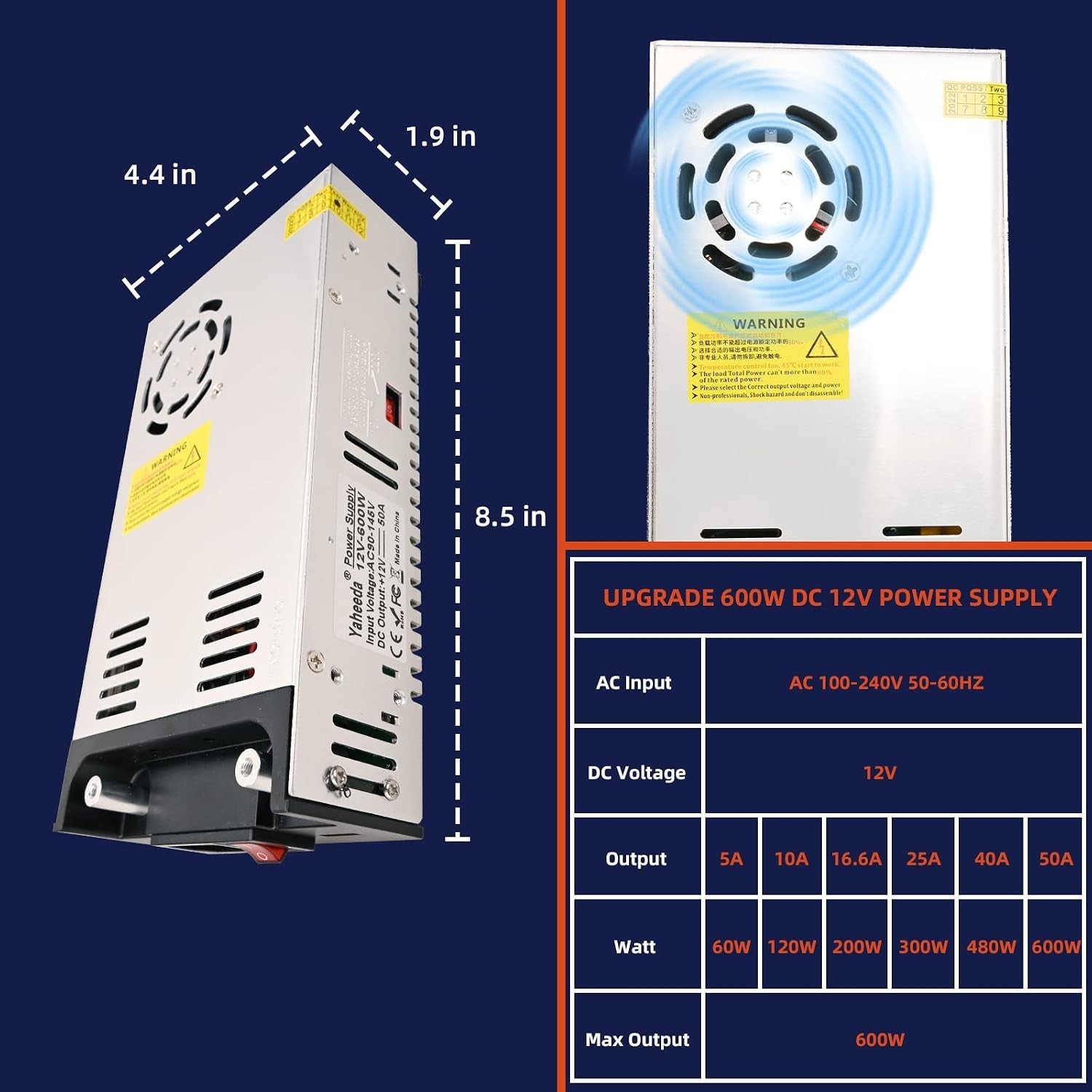 New Version Converter 110V AC to 12V DC Converter Power Supply 12V 600W 50A DC