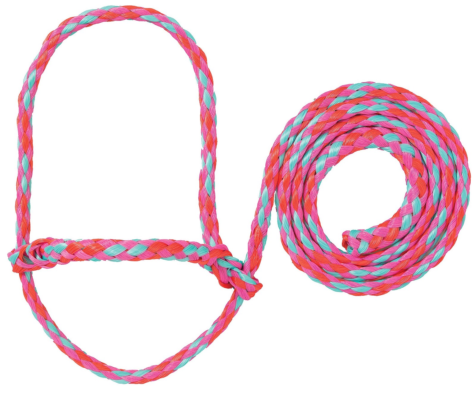 Weaver Livestock Braided Poly Rope Halter, 4 7/16″ x 4′, Hot Pink/Coral/Mint
