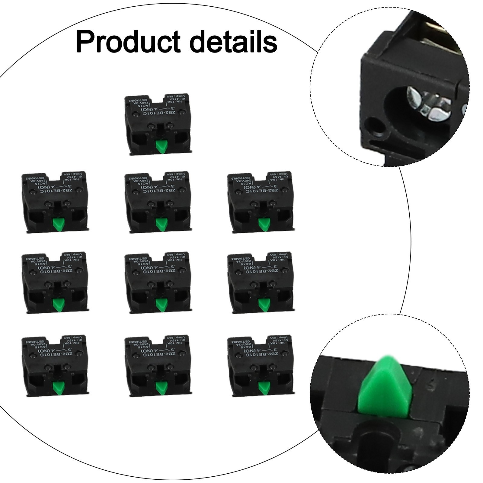 10PCS Push Button Switch Contact Block Snap in 10A 600V for Control Panels