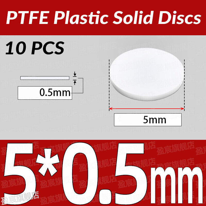 Dia 5-150mm T=0.5-8mm PTFE Plastic Solid Discs Flat Round Pad Sealed Cushioning