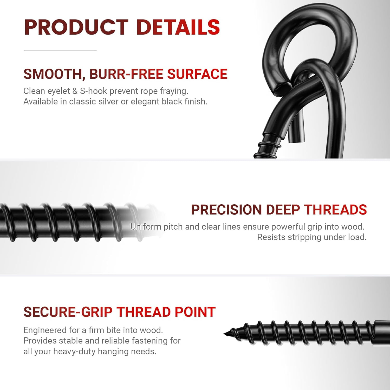300LBS Heavy Duty 3.2 Inch 304 Stainless Steel Screw Eye Hooks with 5 S-Hooks, S