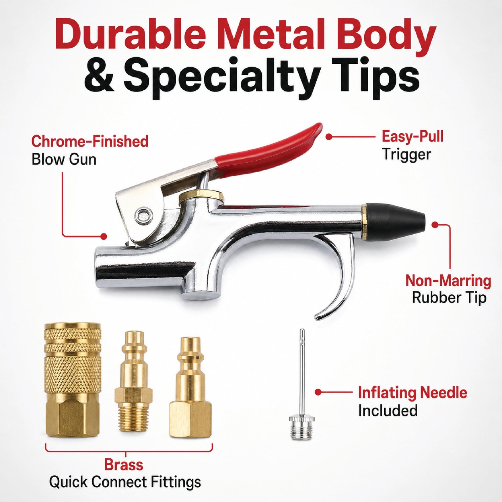 LAUCO Air Blow Gun Set Kit with 10 Interchangeable Nozzles, Blow Gun with