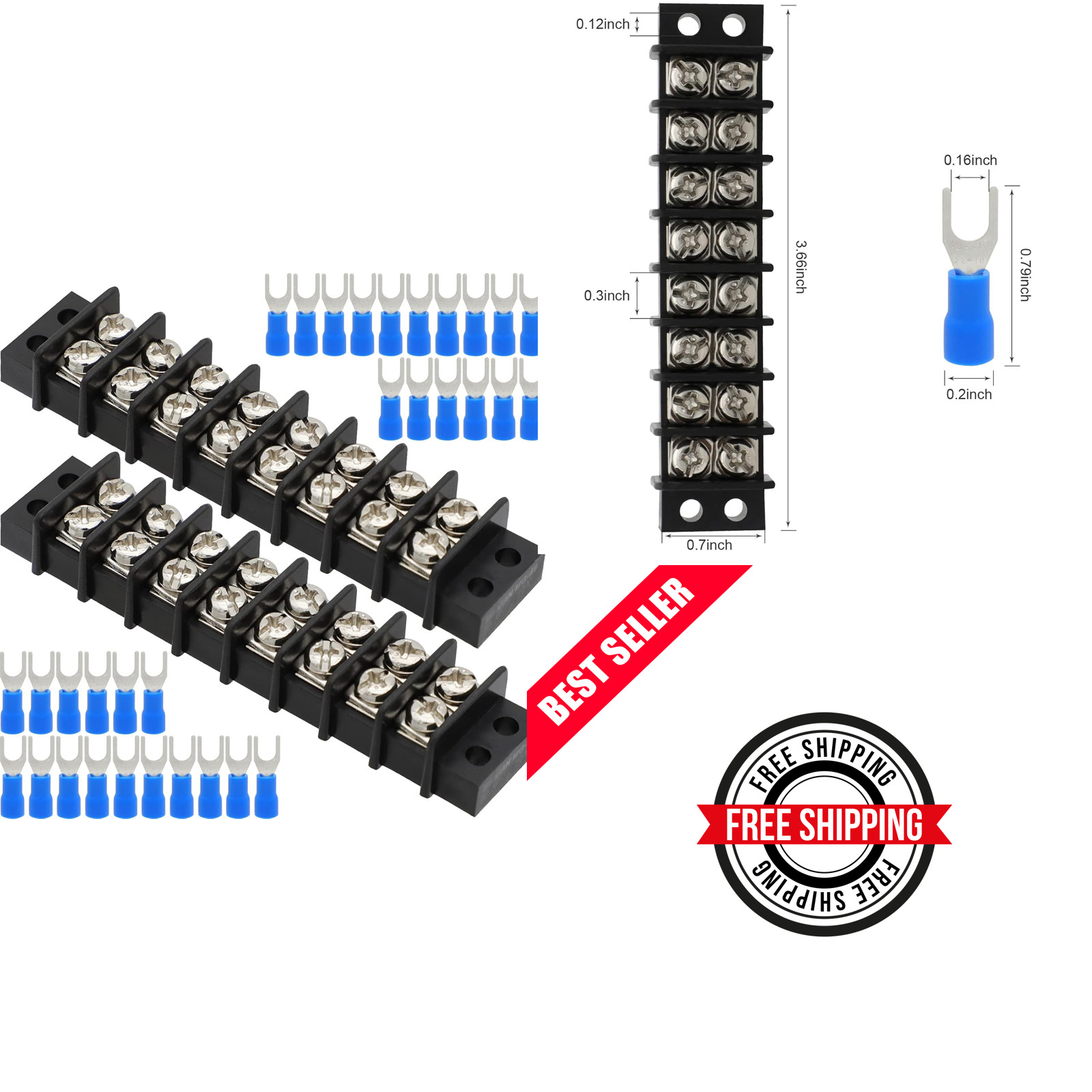 Terminal Block,2 Pack 8 Circuits 20-30A 200v-450v Dual Row Screw Terminals Strip