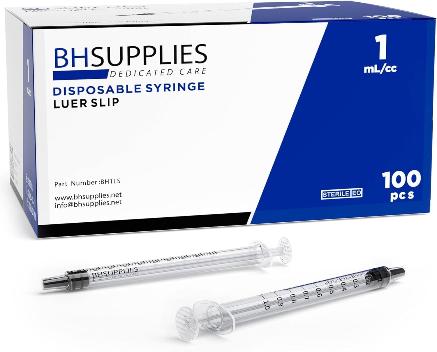 1Ml Luer Slip Tip Syringes (No Needle) – Sterile, Individually Wrapped – 100 Sy