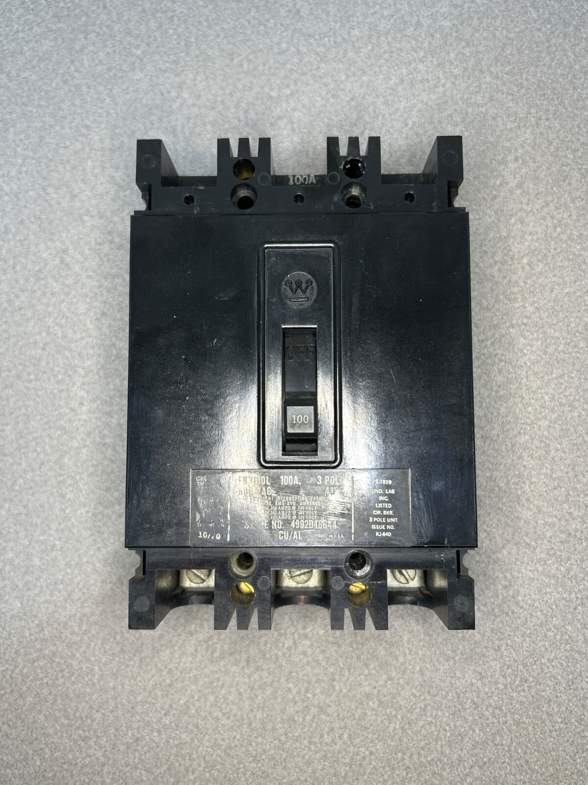 Westinghouse FB3400L 100A 600V 3PH Circuit Breaker 4992D46G44