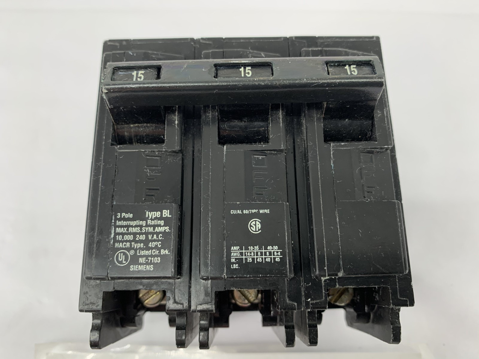 Square D B315 Type BL 15A 3P 120/240V 10kA Bolt-On Molded Case Circuit Breaker