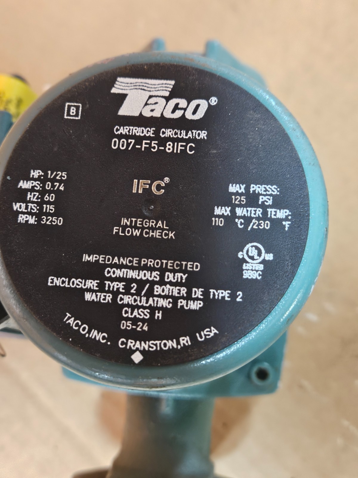 Taco 007-F5-8IFC Circulator Pump 115V Cartridge Hydronic Pump – No Cover