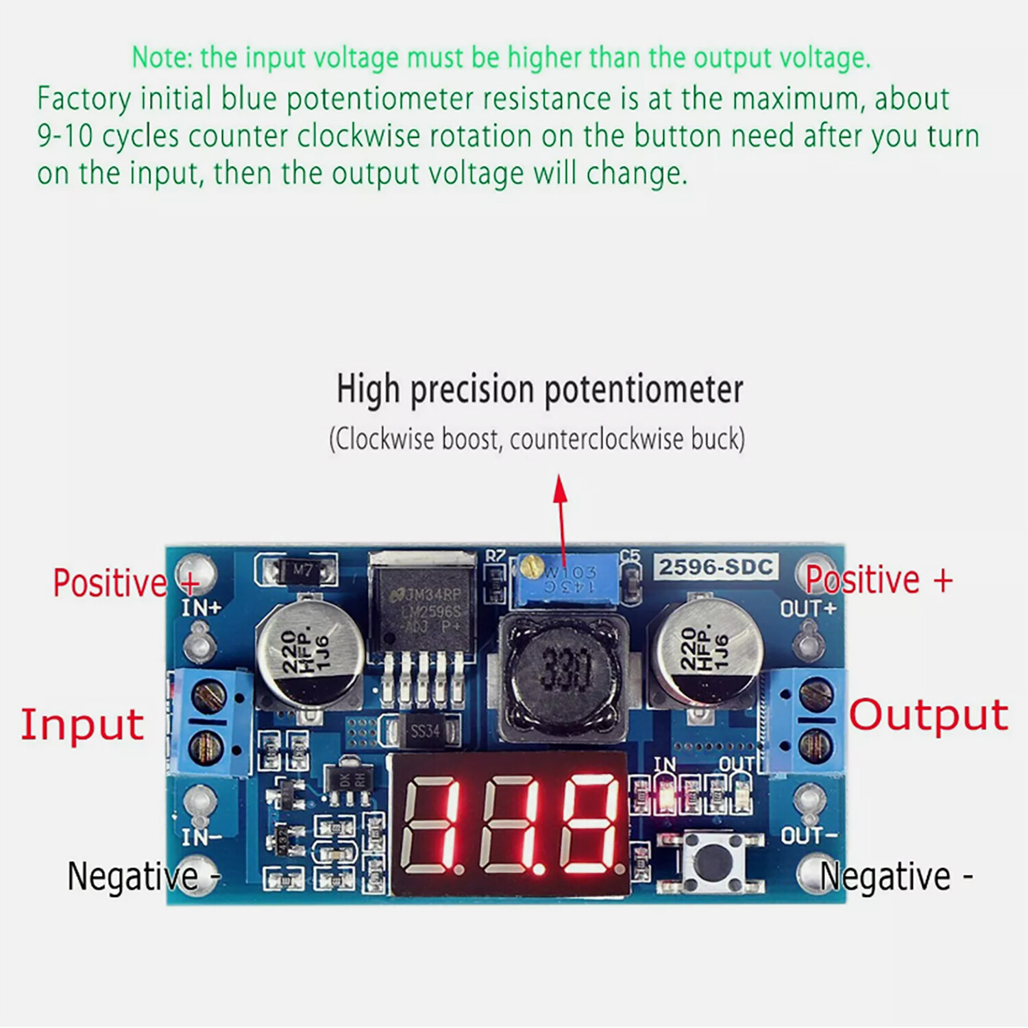 Buck Step-down LM2596 Power Converter Module DC 4.0~40 to 1.3-37V LED Voltmeter