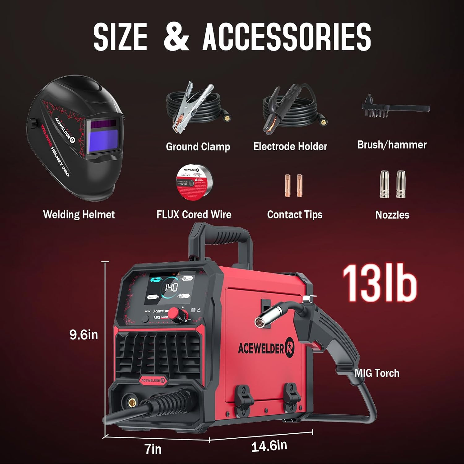 140A MIG Welder, 3 in 1 Flux Core, MIG/LIFT Tig/Stick Welding Machine 110V Porta