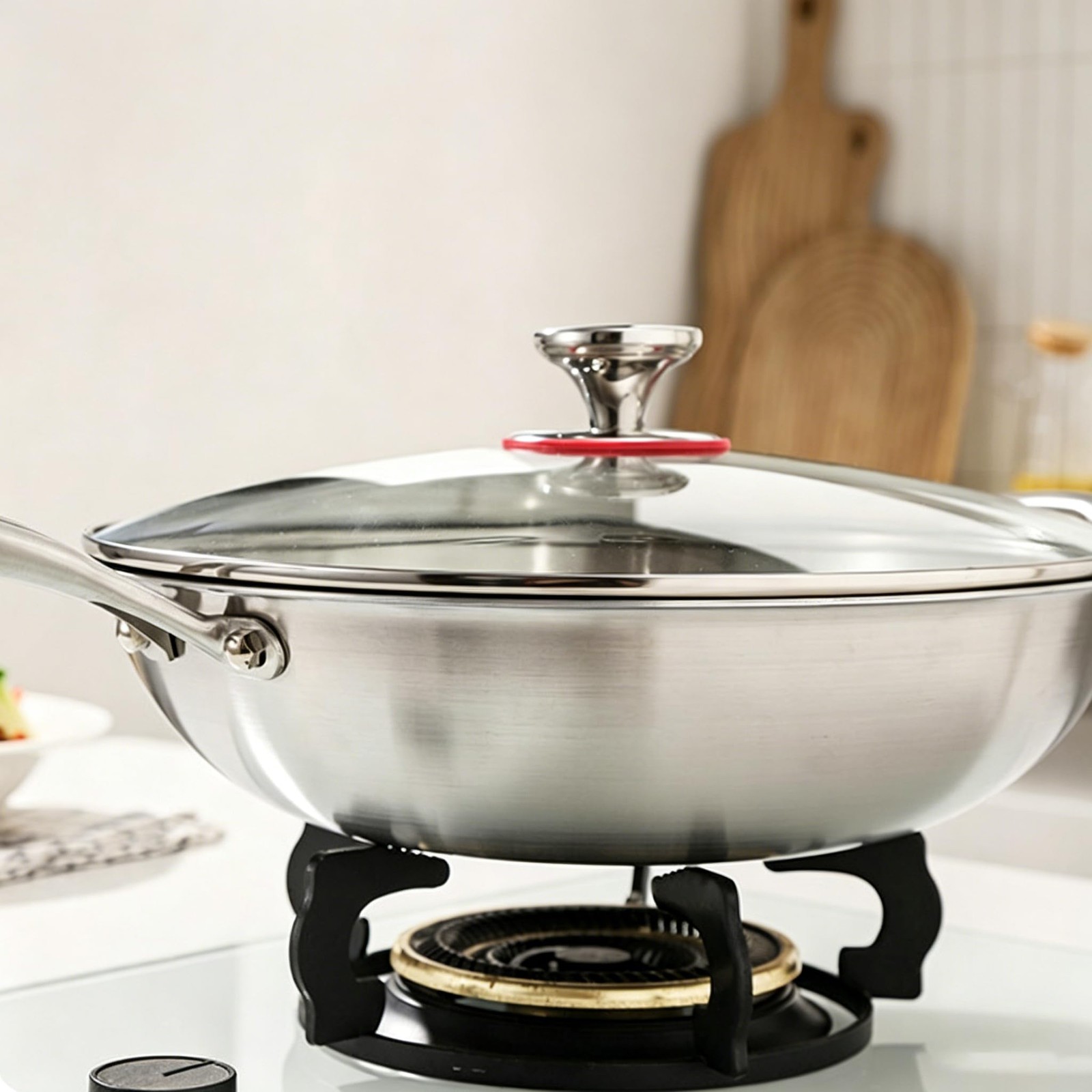 Firequince 13 Inch Stainless Steel 316 Wok Lid Stir-Fry Pans Dishwasher And