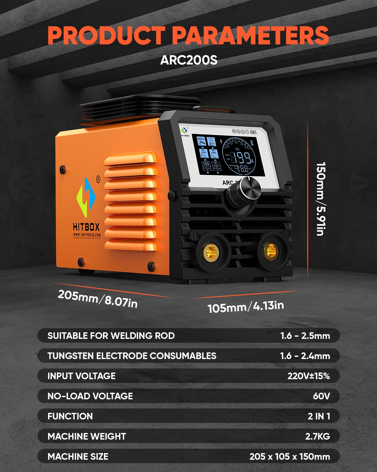 HITBOX 200A Stick Welder 110V ARC MMA Lift TIG 2-in-1 Welding Machine DIY/Gift
