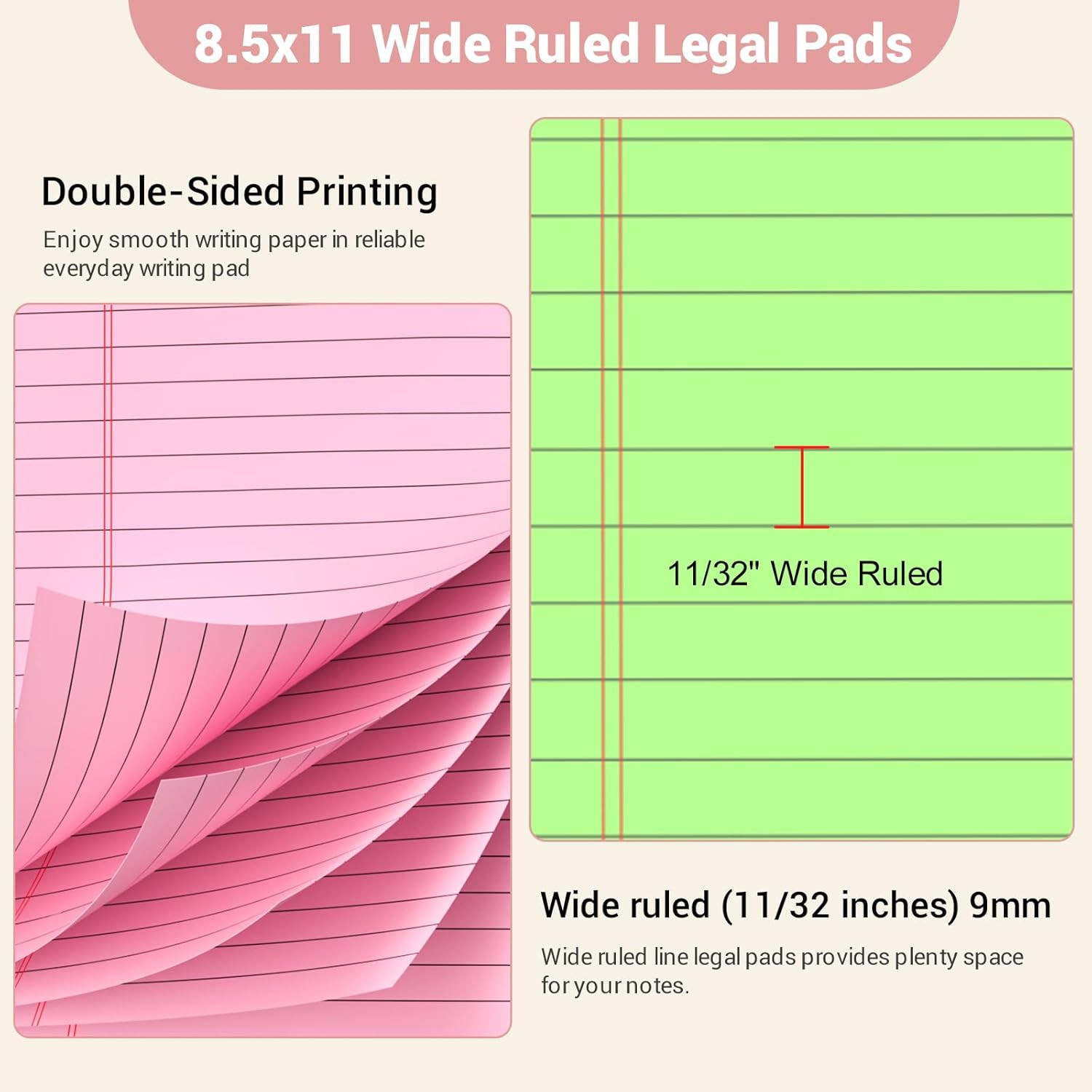 Legal Pads 8.5 x 11 Inch, 6 Pack, Colored Notebook Paper, 8.5 x 11 Colored Legal