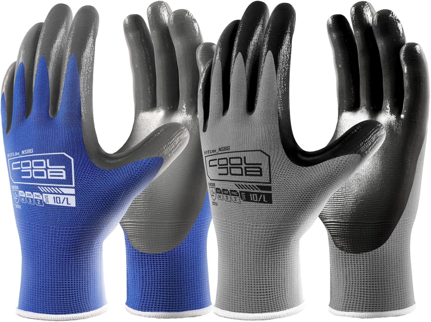 10 Pairs Nitrile Dipped Safety Work Gloves with Non-Slip Grip