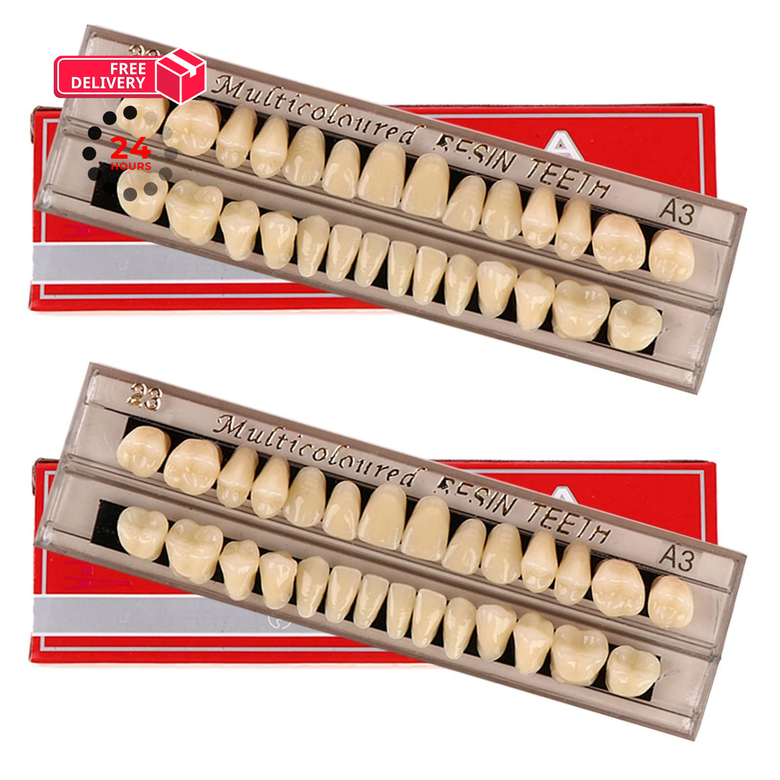 56 Pcs False Teeth Dental Complete Acrylic Resin Denture Teeth, 2 Set Whole…