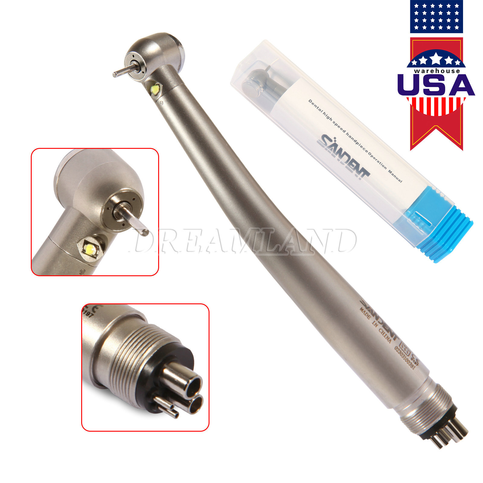 Dental Fiber Optic E-generator LED High Speed Handpiece Turbine 4 HOLE