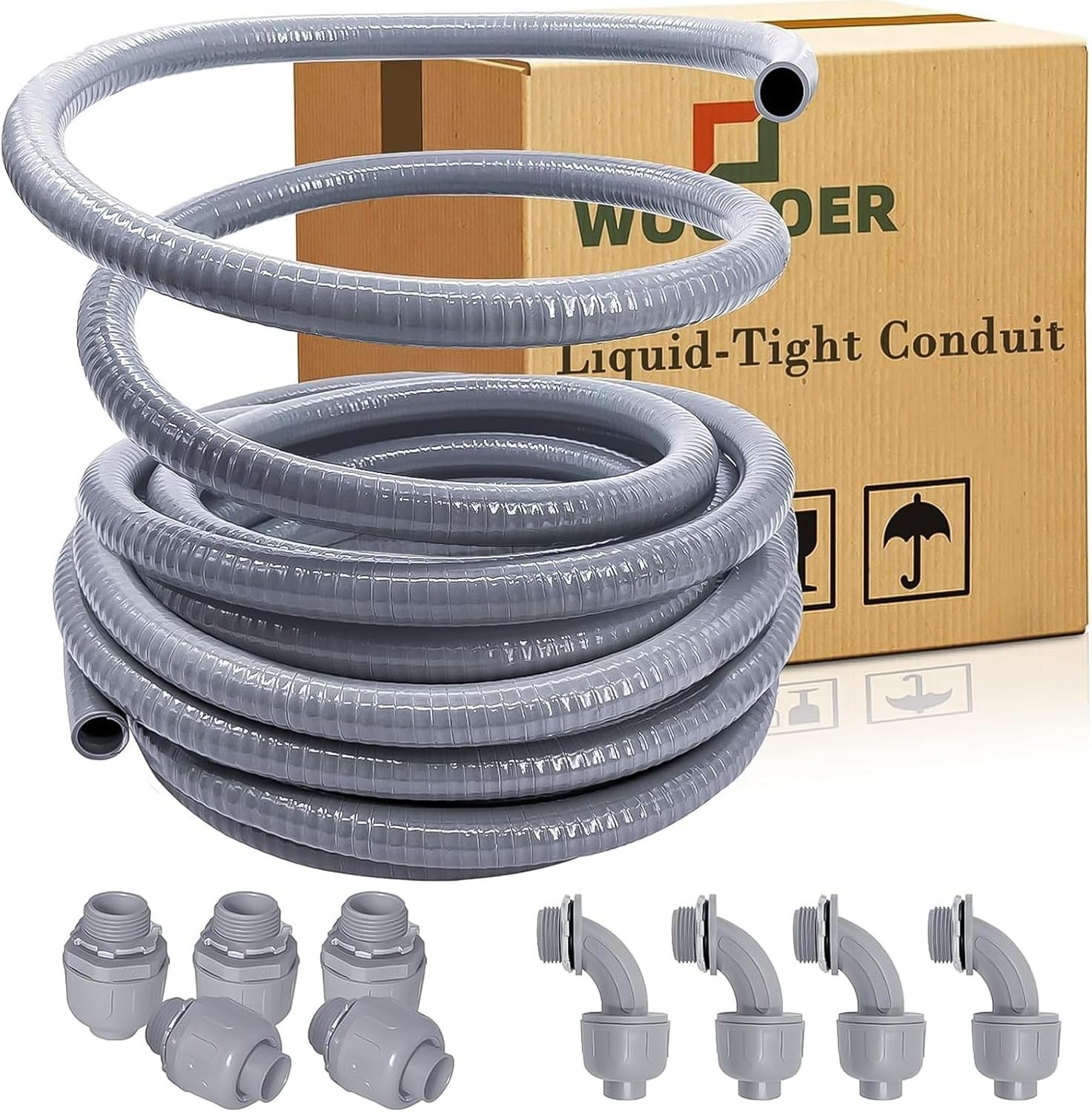 50 Foot Liquid-Tight Conduit Kit – 1/2inch Flexible Non Metallic Liquid Tight…