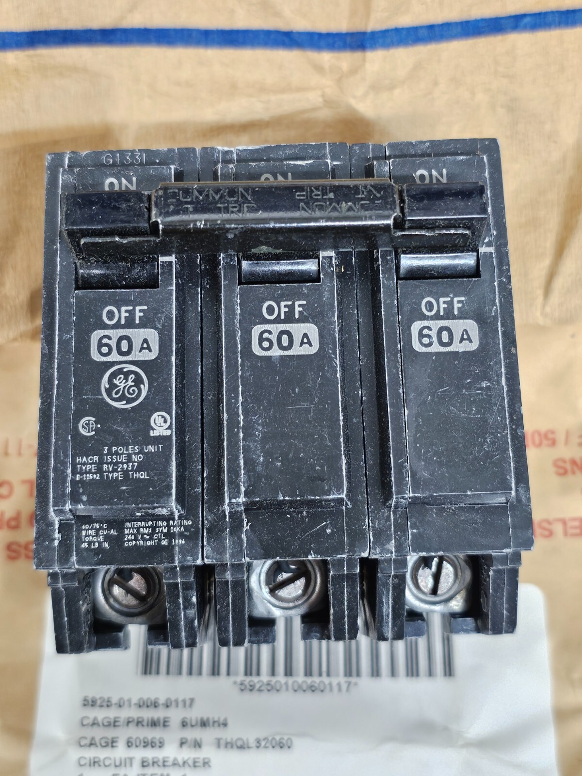 Ge General Electric Circuit Breaker 60A Amp 3 Pole P 240V THQAL THQL32060 NEW