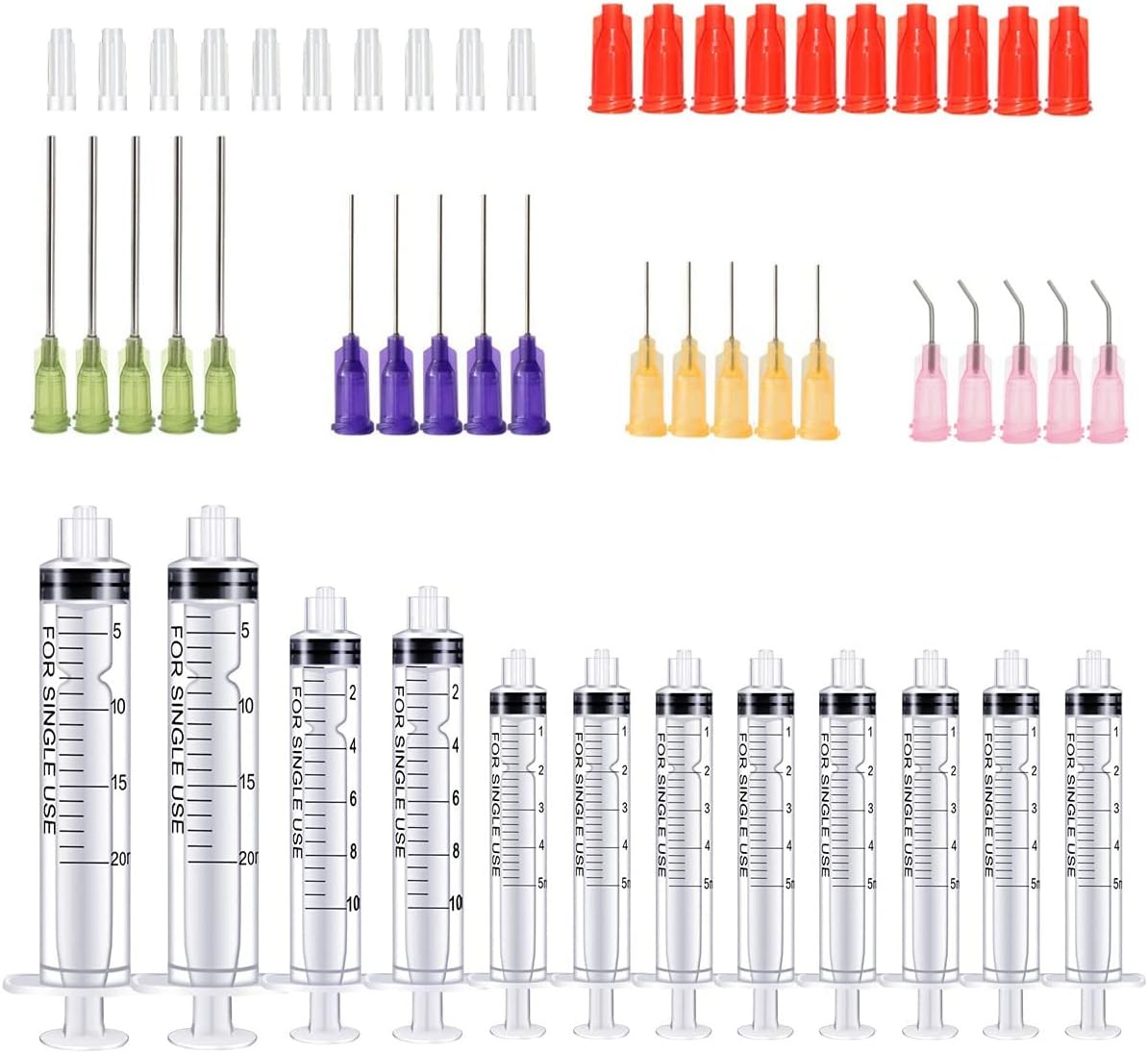 52 Pcs – 5ml 10ml 20ml Syringes with 14ga, 20ga,21ga, 23ga Blunt Tip Needles Wit