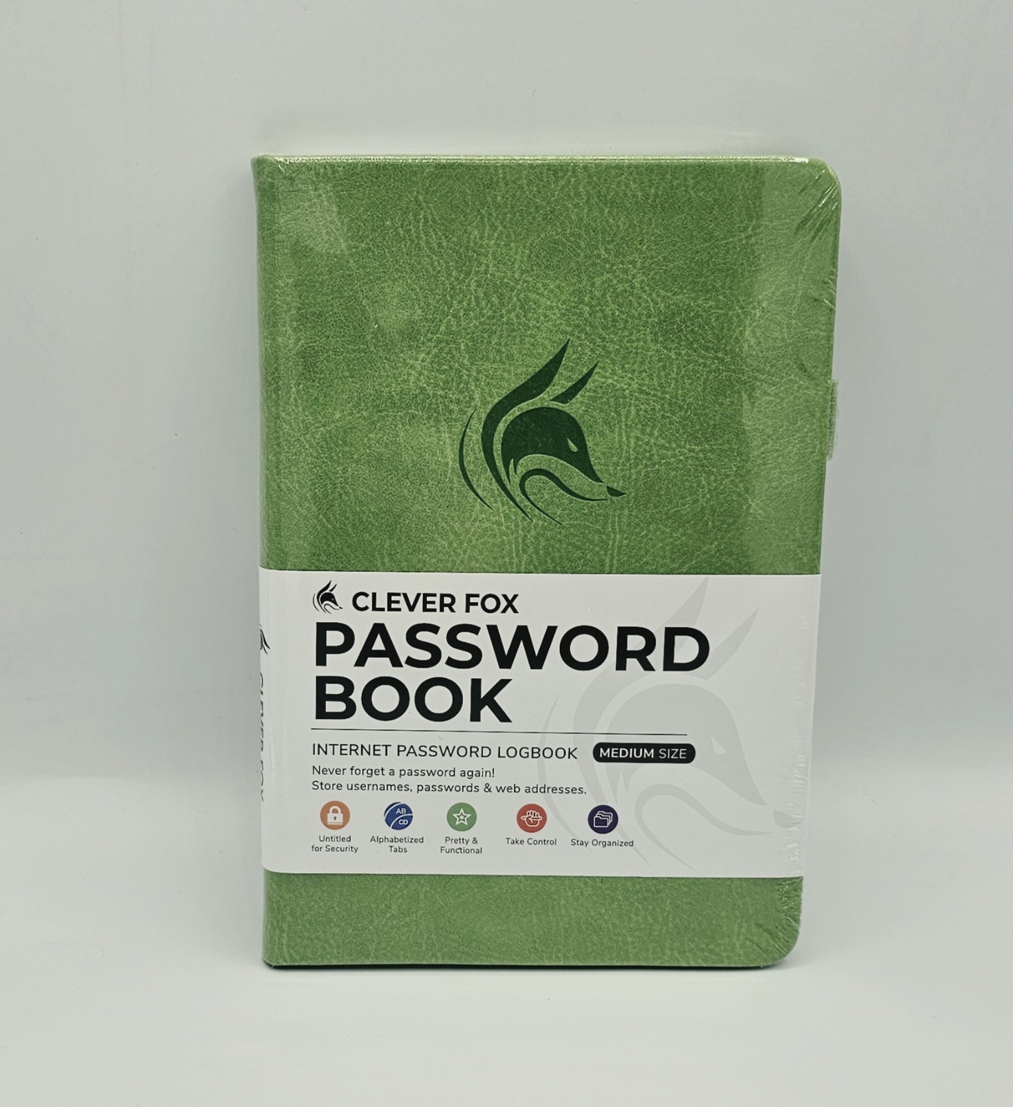 BRAND NEW Clever Fox Password Book Internet Password Logbook GREEN Medium Size