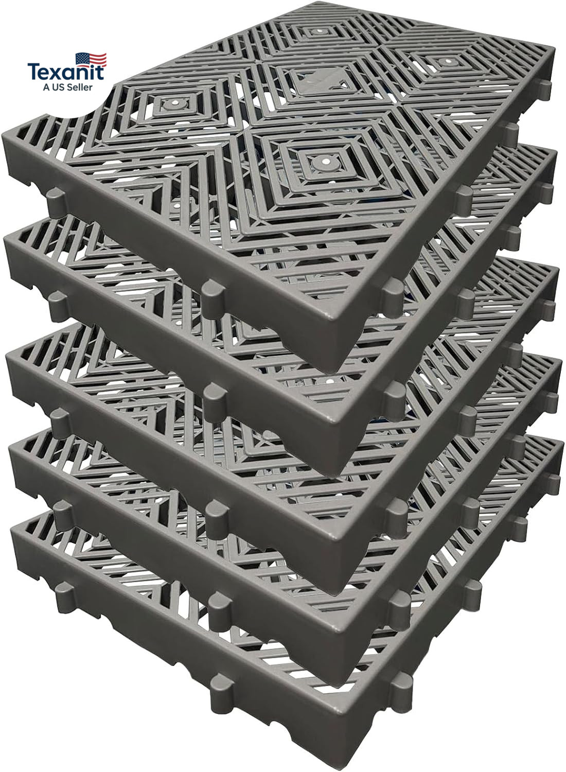 Plastic Pallet, 5Pcs 23.6X15.7X2In Grey Waterproof Storage Grid Pad, Lightweight