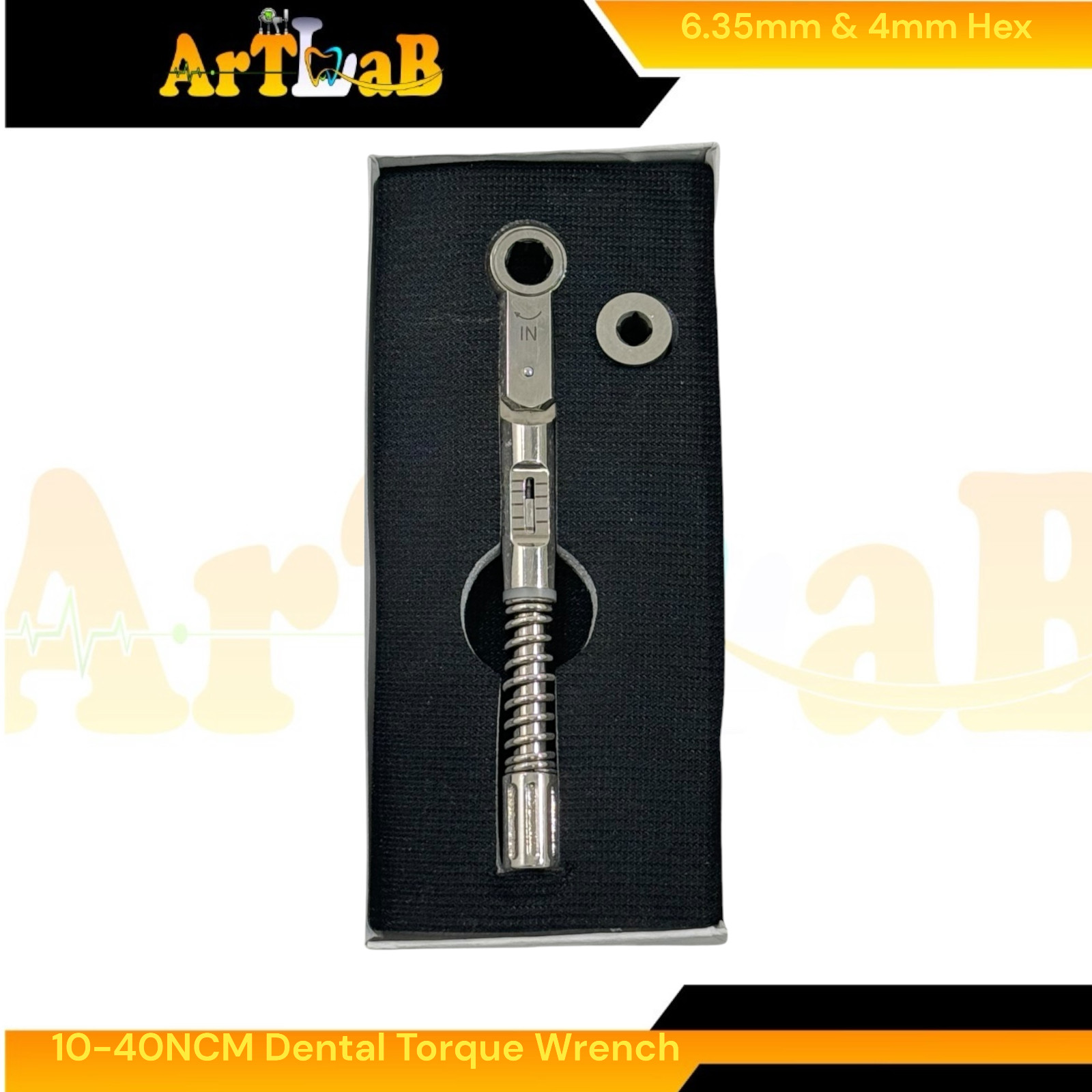 Dental Torque Wrench with Hex 6.35mm & 4mm, 10 to 40 NCM, Med Grade Steel